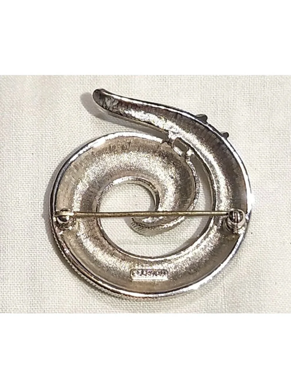 Vintage Monet Swirled Textured Silver-Tone Brooch Art Deco-Inspired Classic MCM